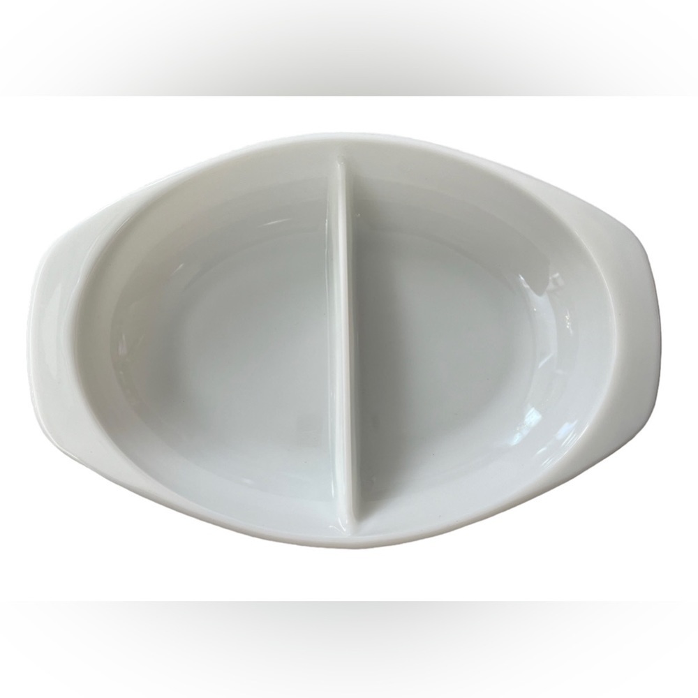 Vintage Pyrex 1083 White Milk Glass Divided Casserole Serving Dish 1 1/2 quart